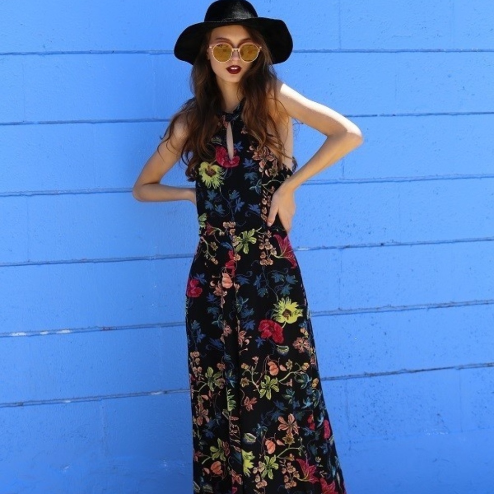 Floral Keyhole Mock Neck Maxi Dress